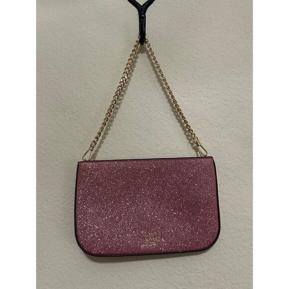 NEW Kate Spade Glimmer Glitter Shoulder Bag Pink Sparkly Purse Gold Chain - Picture 1 of 14